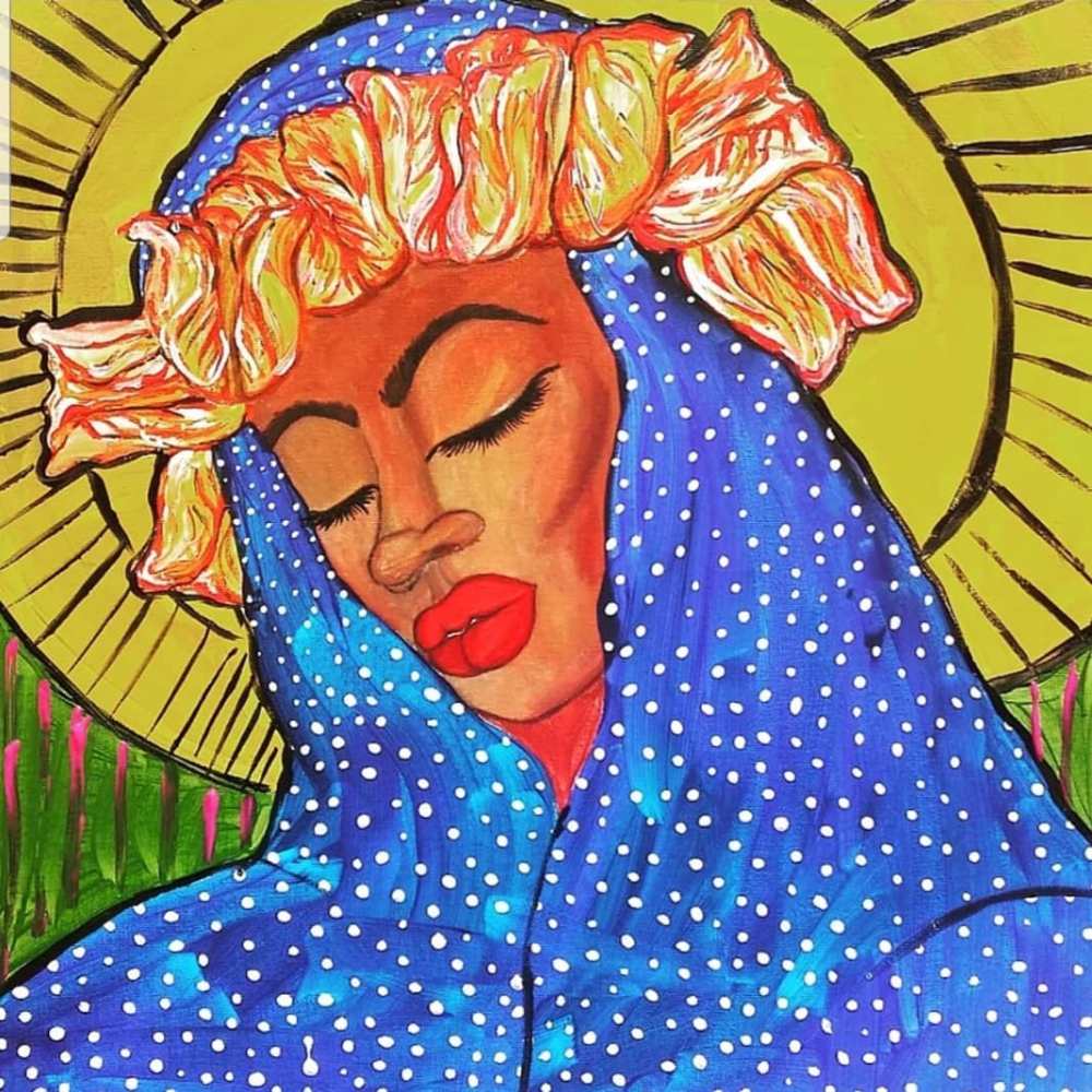 The Black Madonna: Blue Sky. NOT FOR SALE. She's one of my favorites.  Made her right before I came to Haiti.  #yourfavoriteartteacher #artbae #art #artist #artlife #haiticherie #blackartsupport #dopeblackart #naturalhairstyles #artcurator #curatorfindme #artbuyer #atlantaart #atlanta #artteachersofinstagram #teacherlife #teachersofinstagram #intstaart #instacolor #instacapture #photooftheday #womenempowerment #mothernature #motherhood #worldcaptures #international #love #beauty #lifestyle